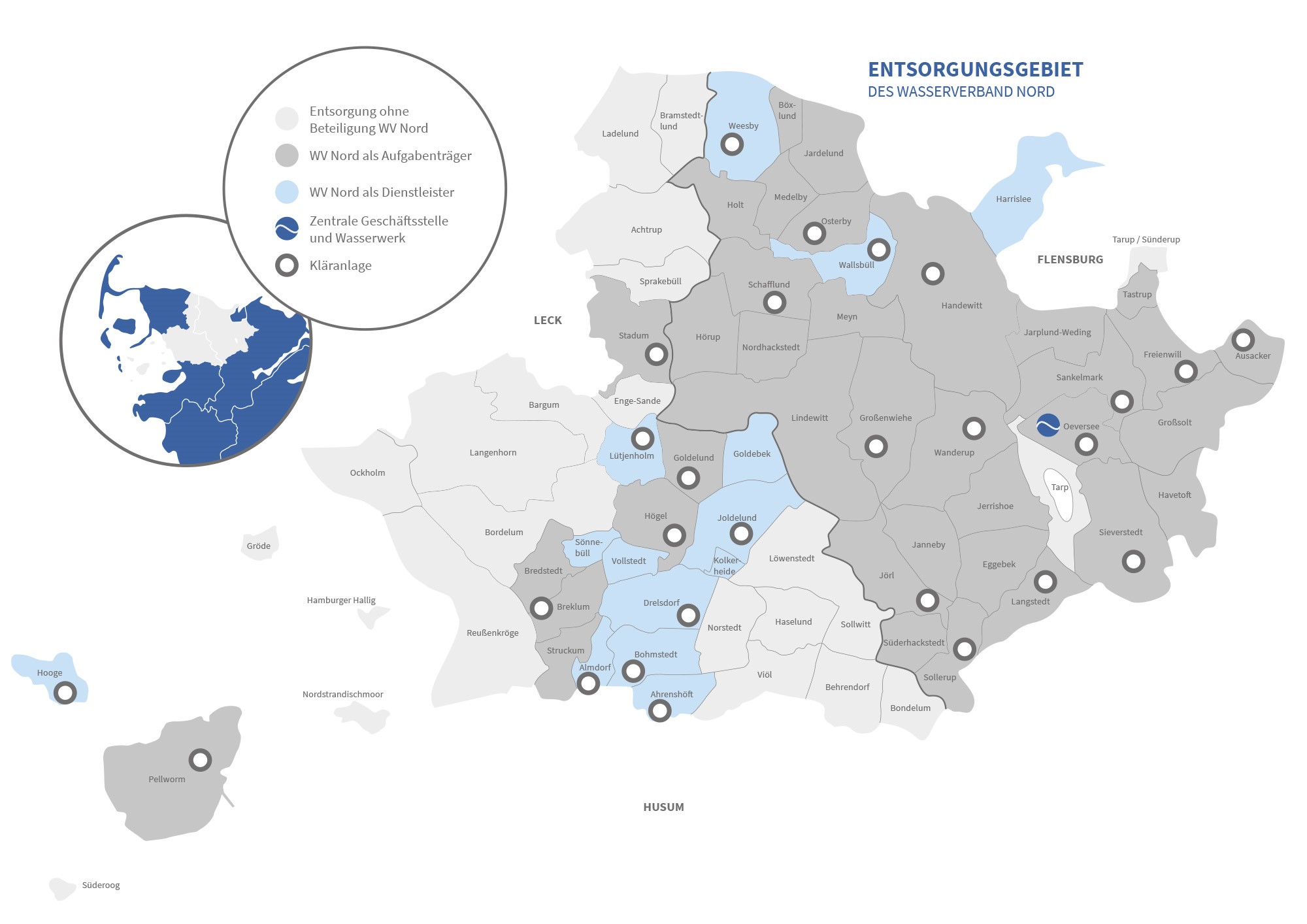 Karte des Entsorgungsgebietes des WV Nord (Wasserverband Nord)